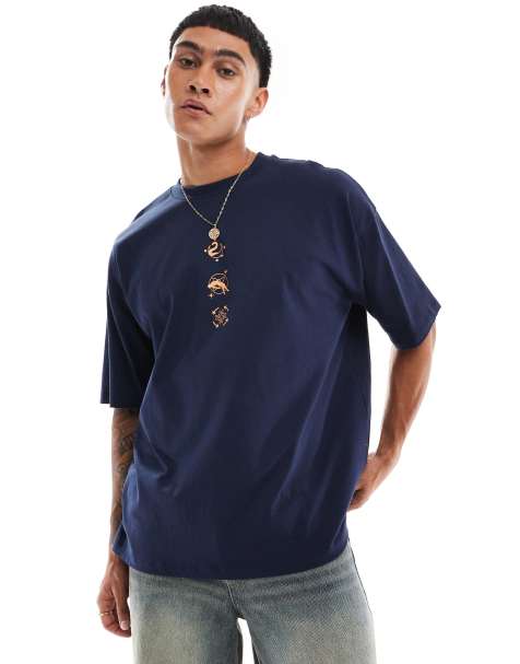 ASOS DESIGN oversized t-shirt with celestial front print in navy - view 1