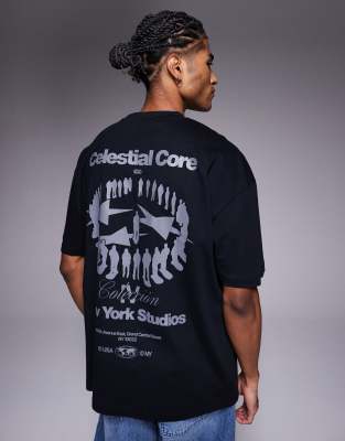 Asos Design Oversized T-shirt With Celestial Graphic In Black