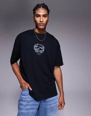 Asos Design Oversized T-shirt With Celestial Graphic In Black