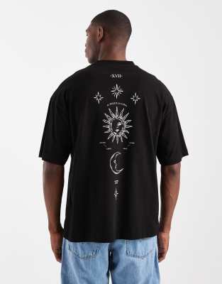 Asos Design Oversized T-shirt With Celestial Graphic In Black