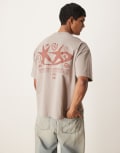 [ASOS DESIGN] ASOS DESIGN oversized t-shirt with celestial graphic in brown-Black XL DRIFTWOOD