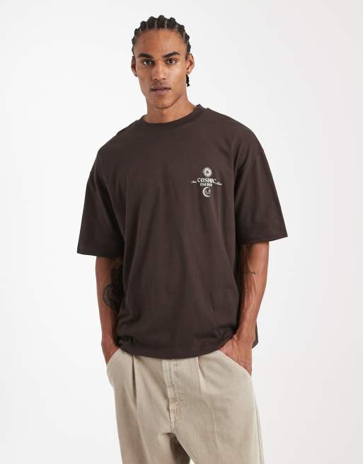 ASOS DESIGN oversized t-shirt with celestial graphic in brown, 3 of 5
