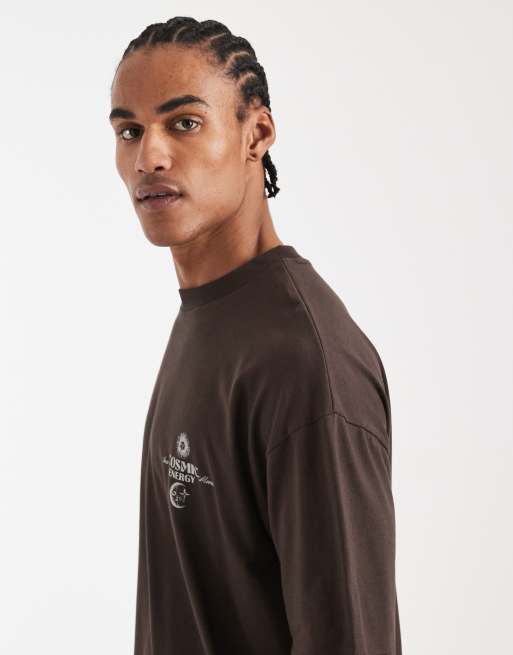 ASOS DESIGN oversized t-shirt with celestial graphic in brown, 4 of 5