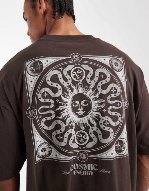 ASOS DESIGN oversized t-shirt with celestial graphic in brown, 5 of 5