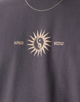 ASOS DESIGN oversized t-shirt with celestial graphic in charcoal