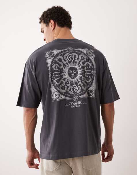 ASOS DESIGN oversized t-shirt with celestial graphic in charcoal - view 1