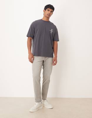 Asos Design Oversized T-shirt With Celestial Graphic In Gray