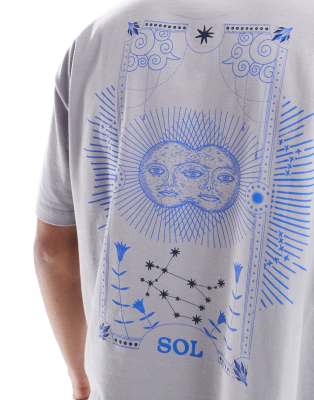 Asos Design Oversized T-shirt With Celestial Graphic In Gray