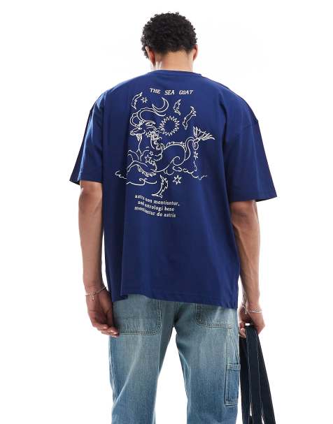 ASOS DESIGN oversized t-shirt with celestial graphic in navy - view 1