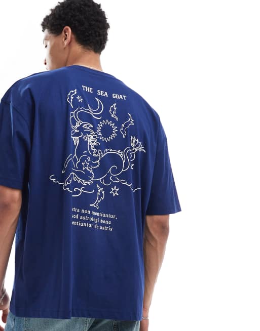 ASOS DESIGN oversized t-shirt with celestial graphic in navy