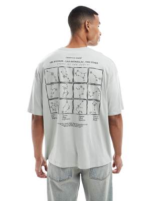 Asos Design Oversized T-shirt With Celestial Graphic In Gray