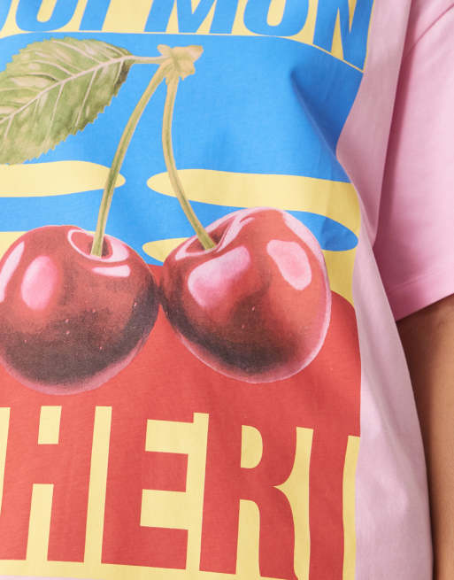 ASOS DESIGN oversized t-shirt with cheri graphic in pink, 4 of 4