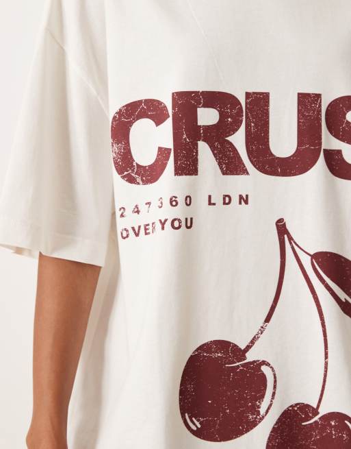 ASOS DESIGN oversized t-shirt with cherry crush graphic in cream, 4 of 4