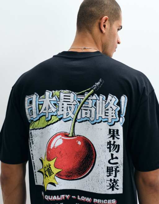 ASOS DESIGN oversized t-shirt with cherry graphic in black, 4 of 5