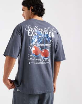 Asos Design Oversized T-shirt With Cherry Graphic In Gray
