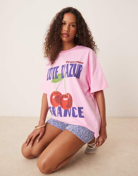 ASOS DESIGN oversized t-shirt with cherry graphic in pink - view 1