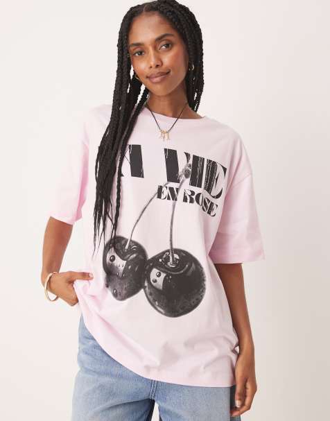 ASOS DESIGN oversized t-shirt with cherry graphic in pink - view 1