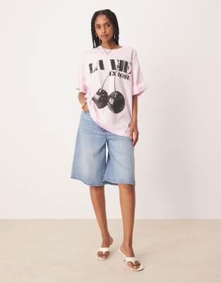 Asos Design Oversized T-shirt With Cherry Graphic In Pink