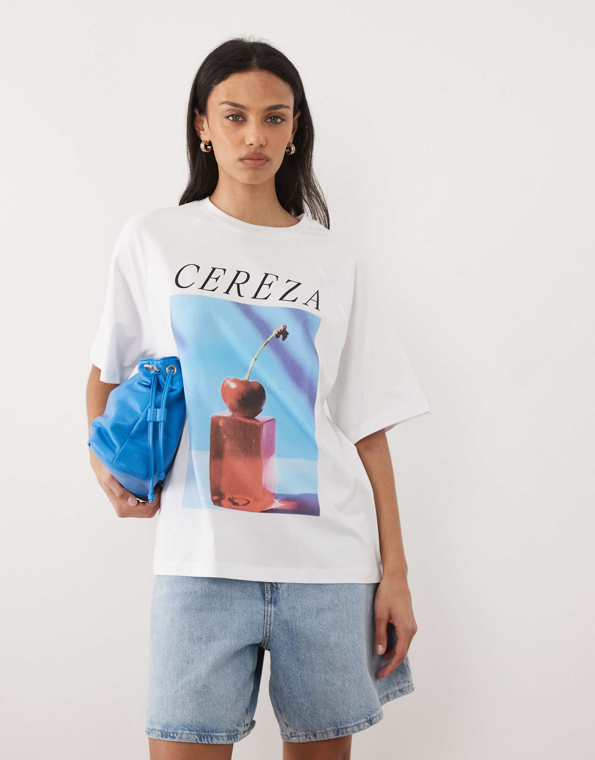 asos design oversized t-shirt with cherry graphic in white