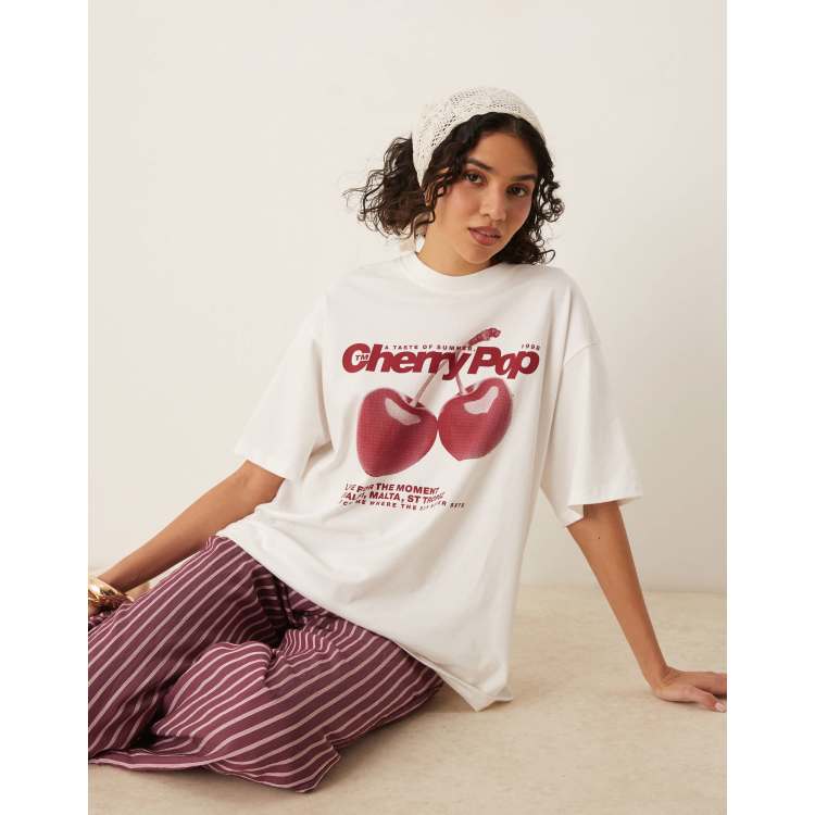ASOS DESIGN oversized T-shirt with cherry pop graphic in