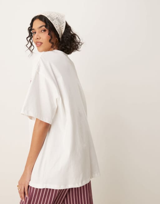 ASOS DESIGN oversized t-shirt with cherry pop graphic in white