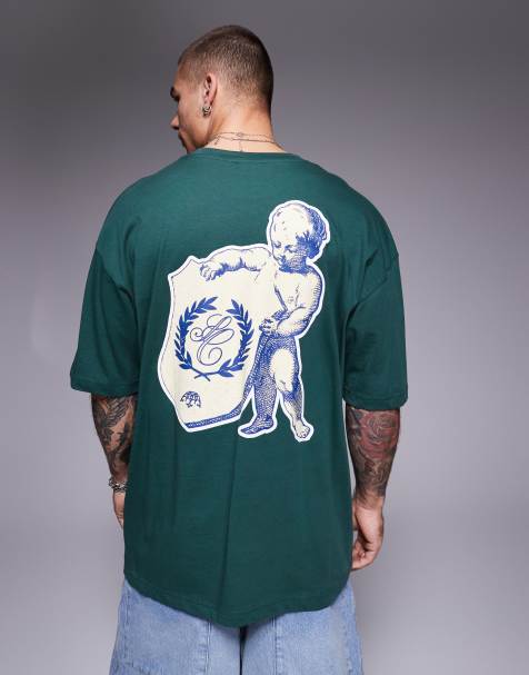 ASOS DESIGN oversized t-shirt with cherub graphic in green - view 1