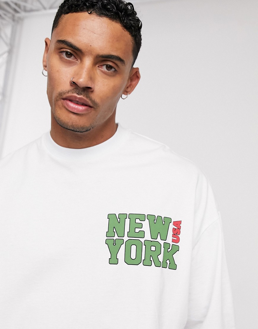 ASOS DESIGN oversized t-shirt with chest city print in white