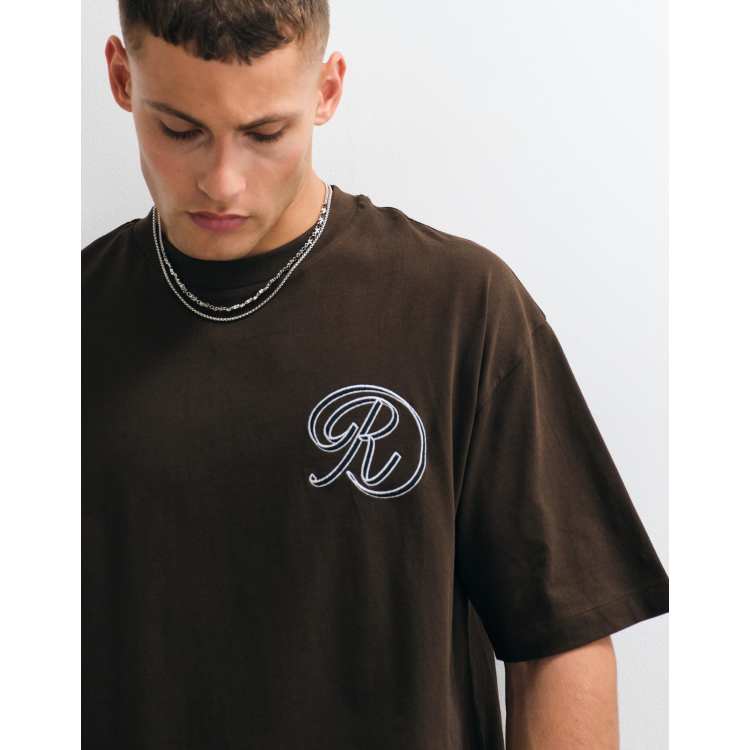 ASOS DESIGN oversized t-shirt with chest embroidery in brown | ASOS