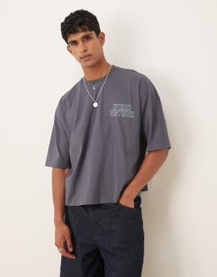Asos Design Oversized T-shirt With Chest Embroidery In Gray