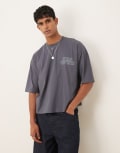 [ASOS DESIGN] ASOS DESIGN oversized t-shirt with chest embroidery in washed black-Grey L Asphalt
