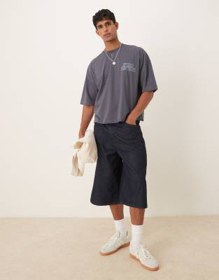 Asos Design Oversized T-shirt With Chest Embroidery In Gray