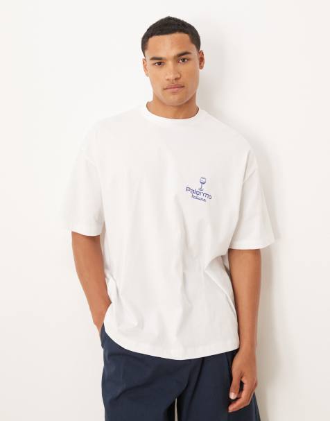 ASOS DESIGN oversized t-shirt with chest print detail in white - view 1