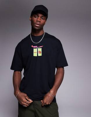 Asos Design Oversized T-shirt With Chest Print In Black