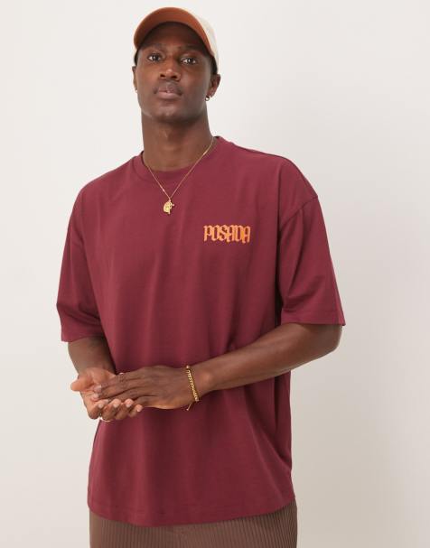 ASOS DESIGN oversized t-shirt with chest print in burgundy - view 1