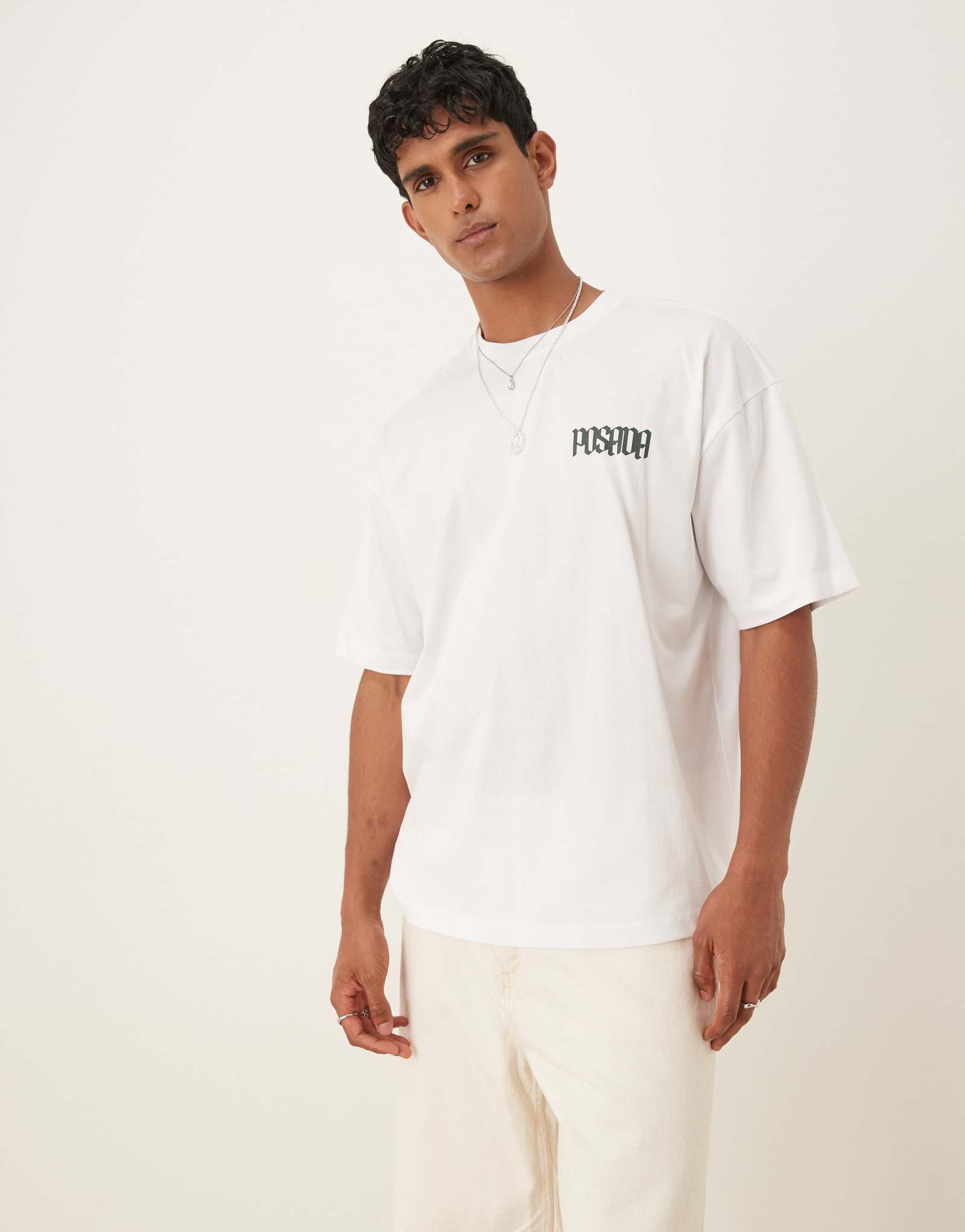  Футболка оверсайз ASOS DESIGN с принтом на груди белая