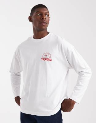 Asos Design Oversized T-shirt With Chest Taco Print In White