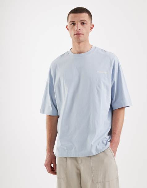 ASOS DESIGN oversized  t-shirt with chest text graphic in light blue