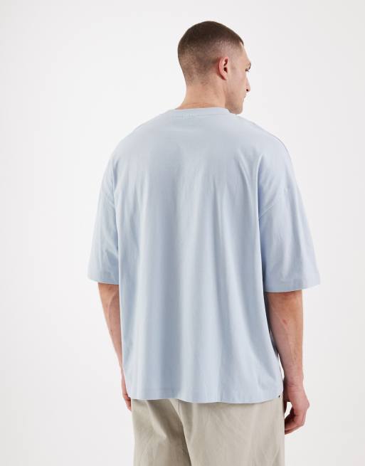 ASOS DESIGN oversized  t-shirt with chest text graphic in light blue, 3 of 5