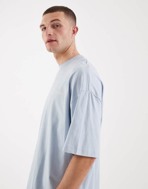 ASOS DESIGN oversized  t-shirt with chest text graphic in light blue, 4 of 5