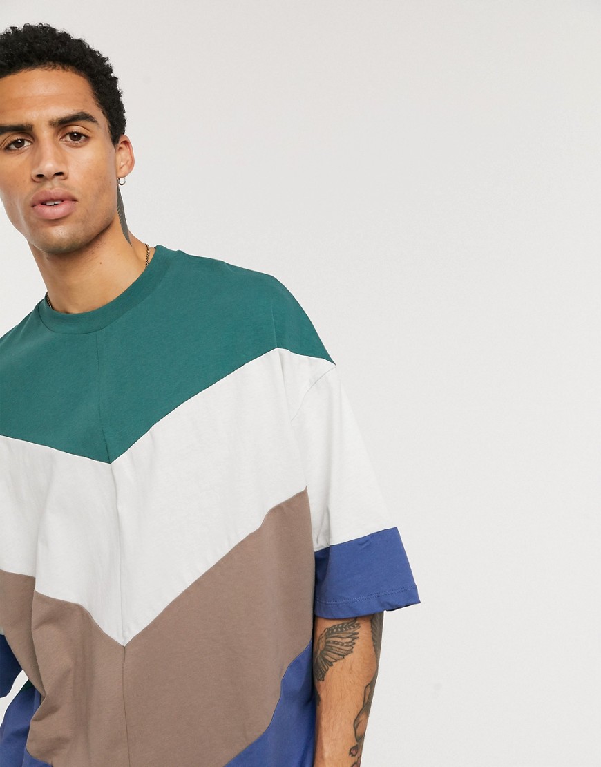 ASOS DESIGN oversized t-shirt with chevron colour block in green