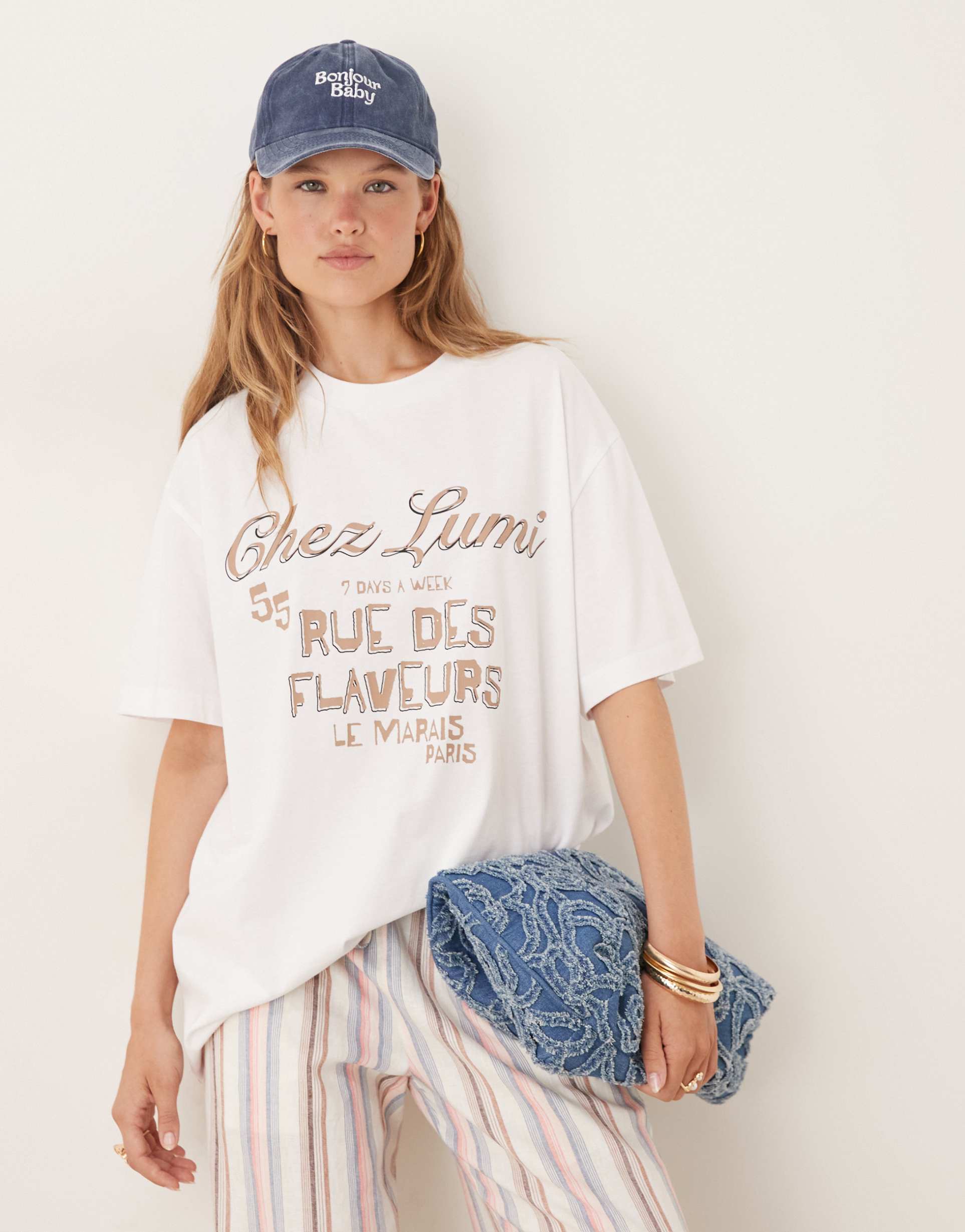 asos design oversized t-shirt with chez lumi graphic in white