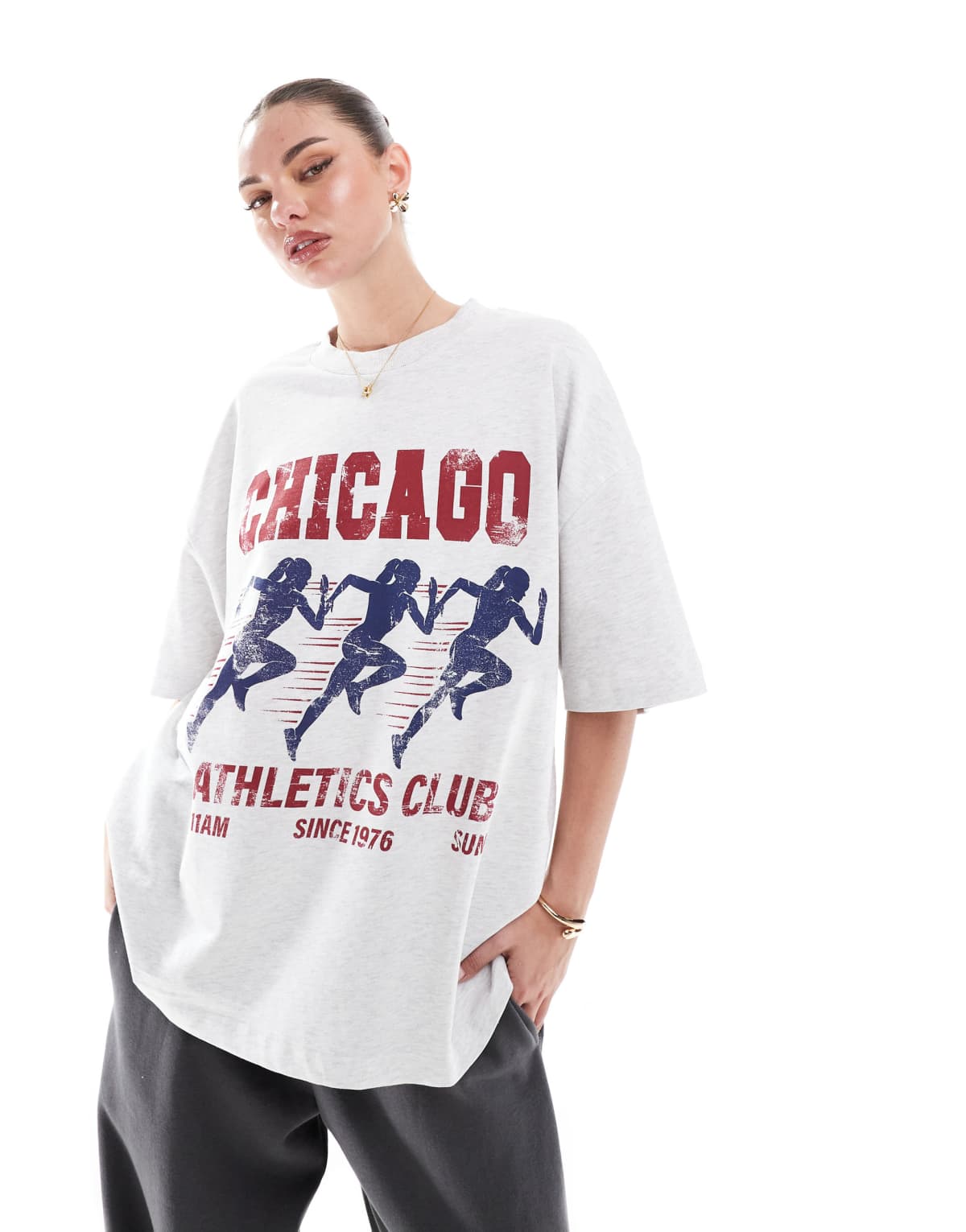 ASOS DESIGN oversized t-shirt with Chicago athletics club graphic in ice marl