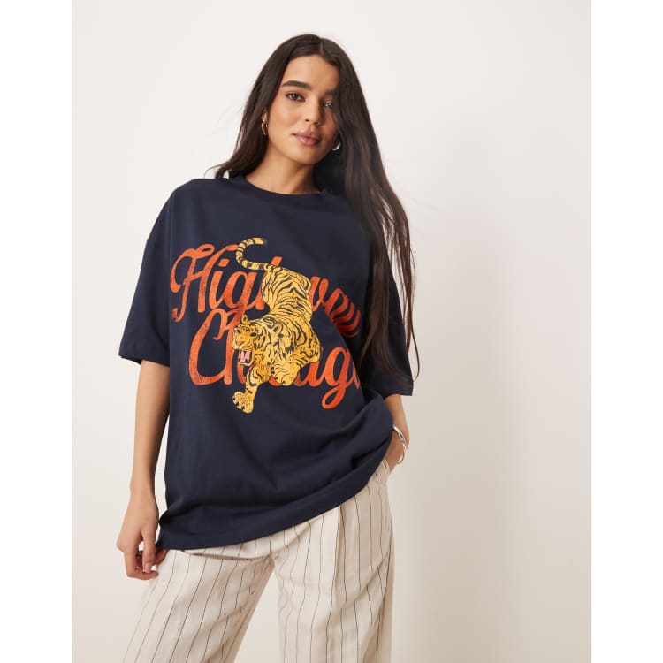★ PISCESS★ Handwriting oversized t-shirt navy 5008225807 XLARGE oversized t-shirt with flipped OG logo back print in