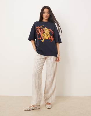 Asos Design Oversized T-shirt With Chicago Tiger Graphic In Blue