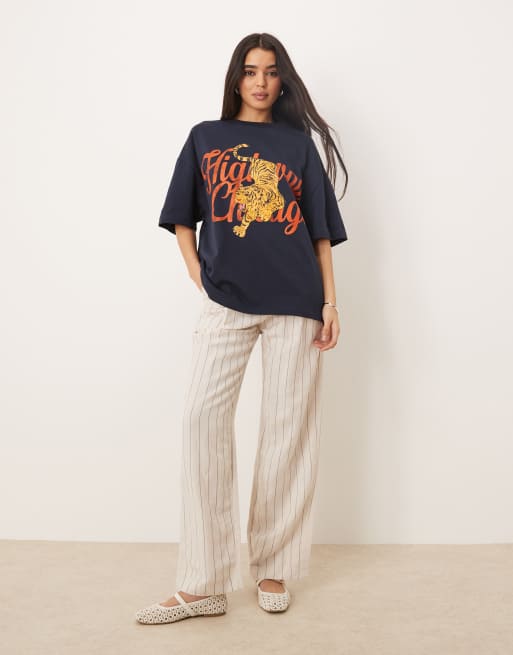 ASOS DESIGN oversized t-shirt with chicago tiger graphic in navy