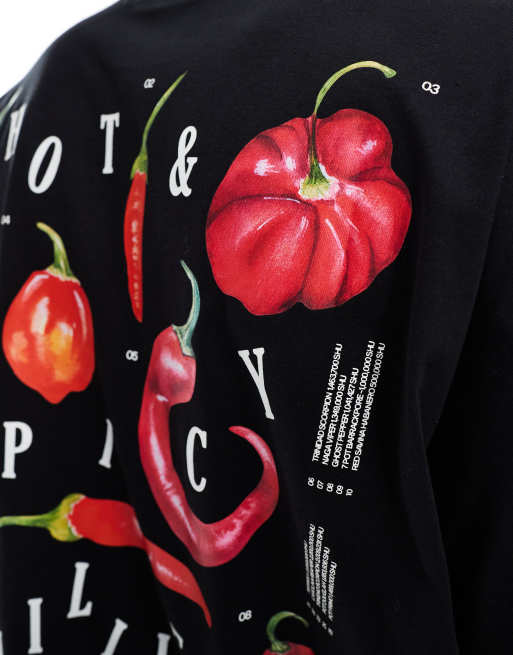 ASOS DESIGN oversized T-shirt with chili graphic in black
