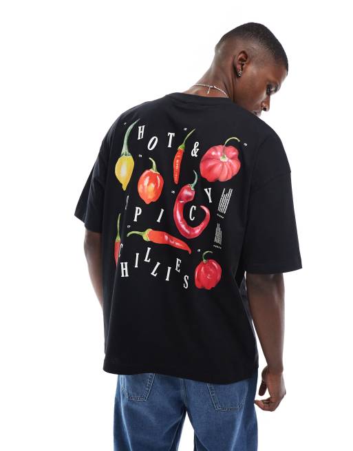 ASOS DESIGN oversized T-shirt with chili graphic in black