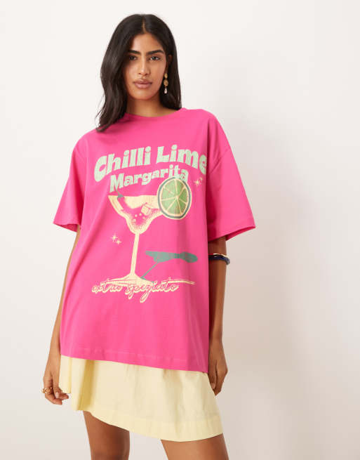 ASOS DESIGN oversized t-shirt with chilli lime marg graphic in pink