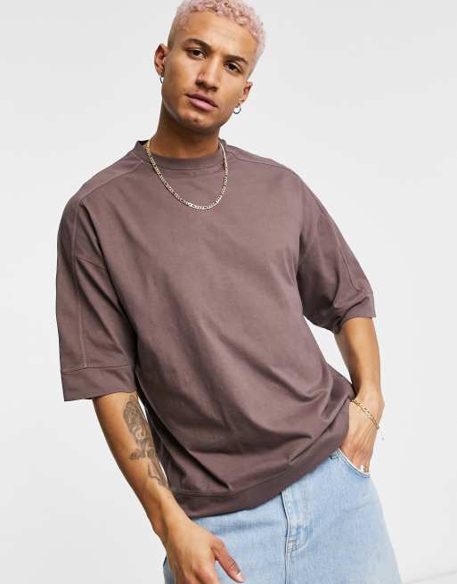 ASOS DESIGN oversized t-shirt with chunky hem and seam detail in washed ...