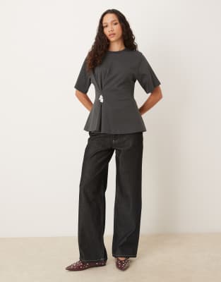 Asos Design Oversized T-shirt With Cinched Hardware Detail In Gray